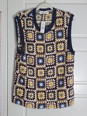 NWT PacSun Crochet Granny Square Sweater Vest Boho Retro Medium